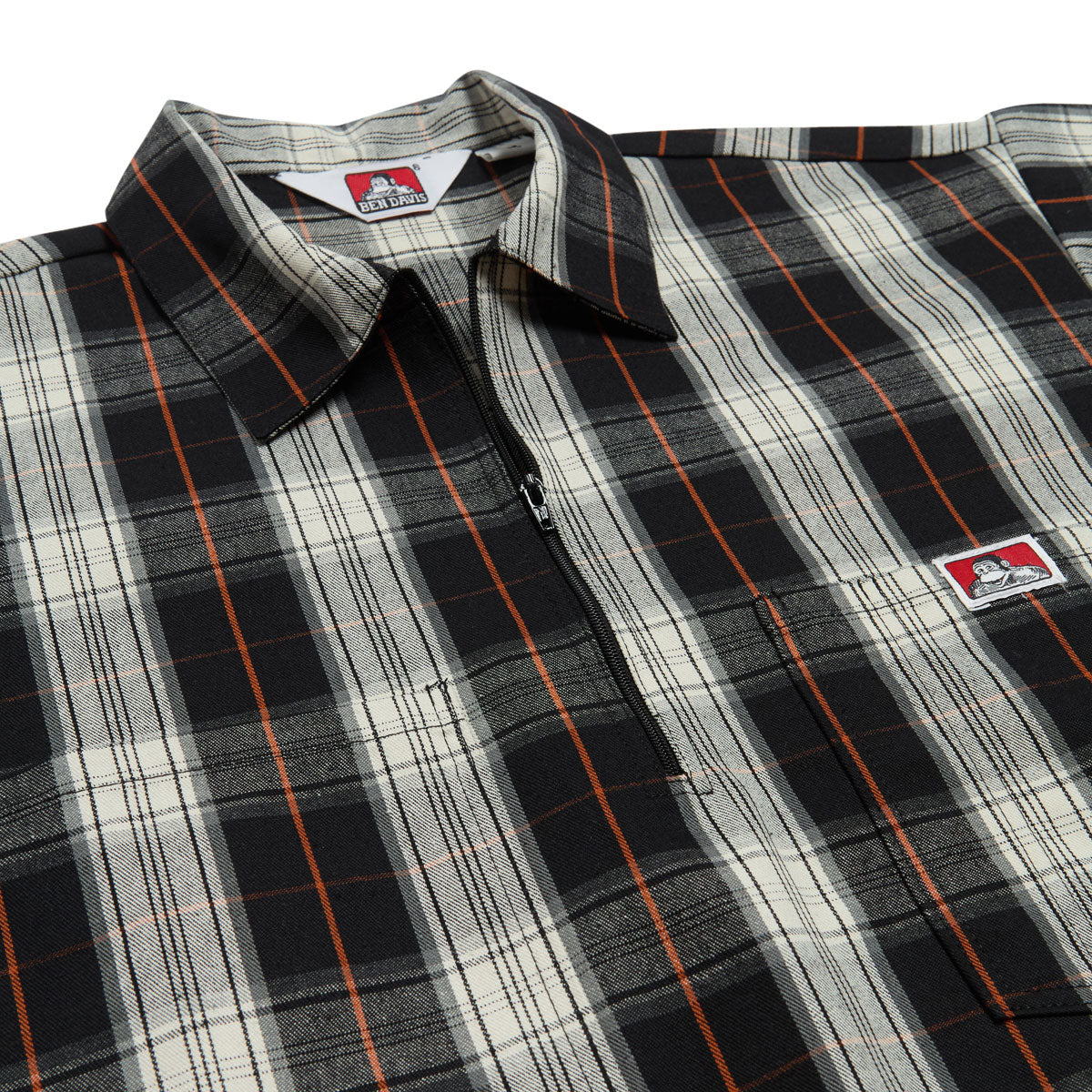 Ben Davis Short Sleeved Plaid 1/2 Zip Shirt - Black/Cream image 4