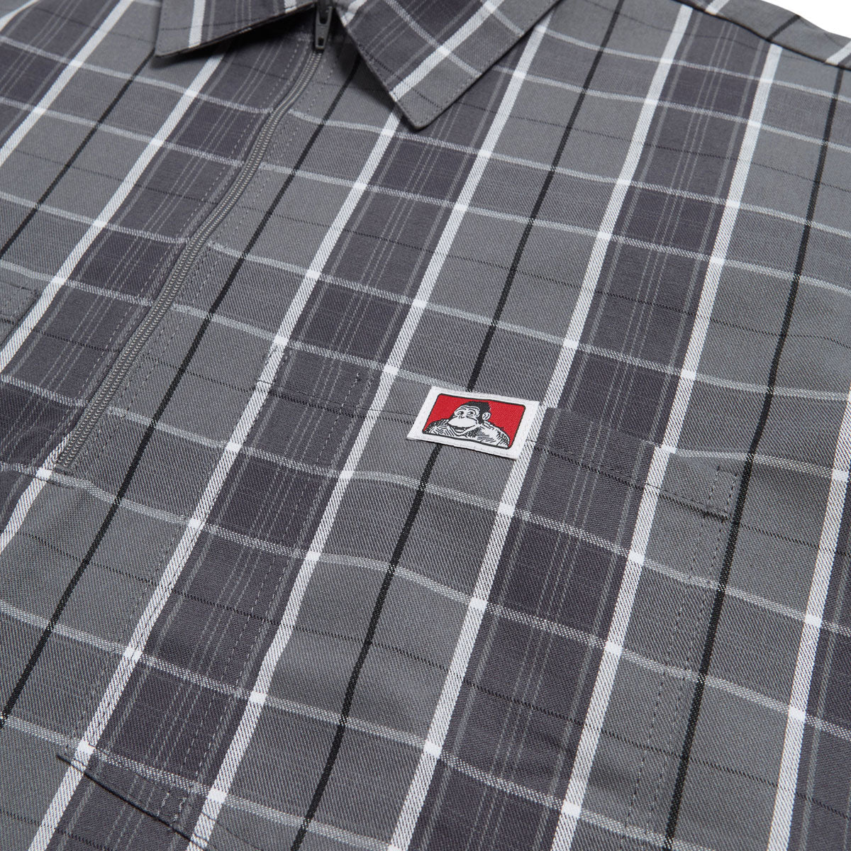 Ben Davis Short Sleeved Plaid 1/2 Zip Shirt - Grey/Black image 3