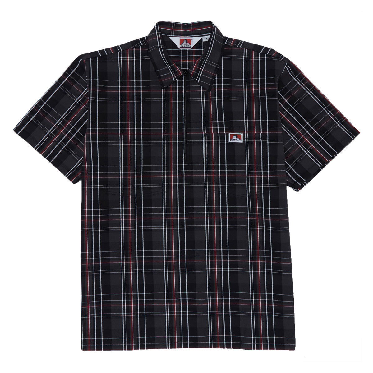 Ben Davis Short Sleeved Plaid 1/2 Zip Shirt - Black/Grey/Red image 1