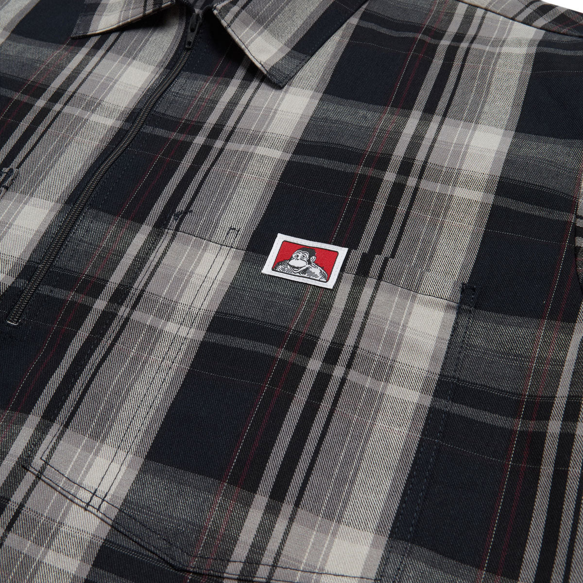 Ben Davis Short Sleeved Plaid 1/2 Zip Shirt - Navy/Grey image 3