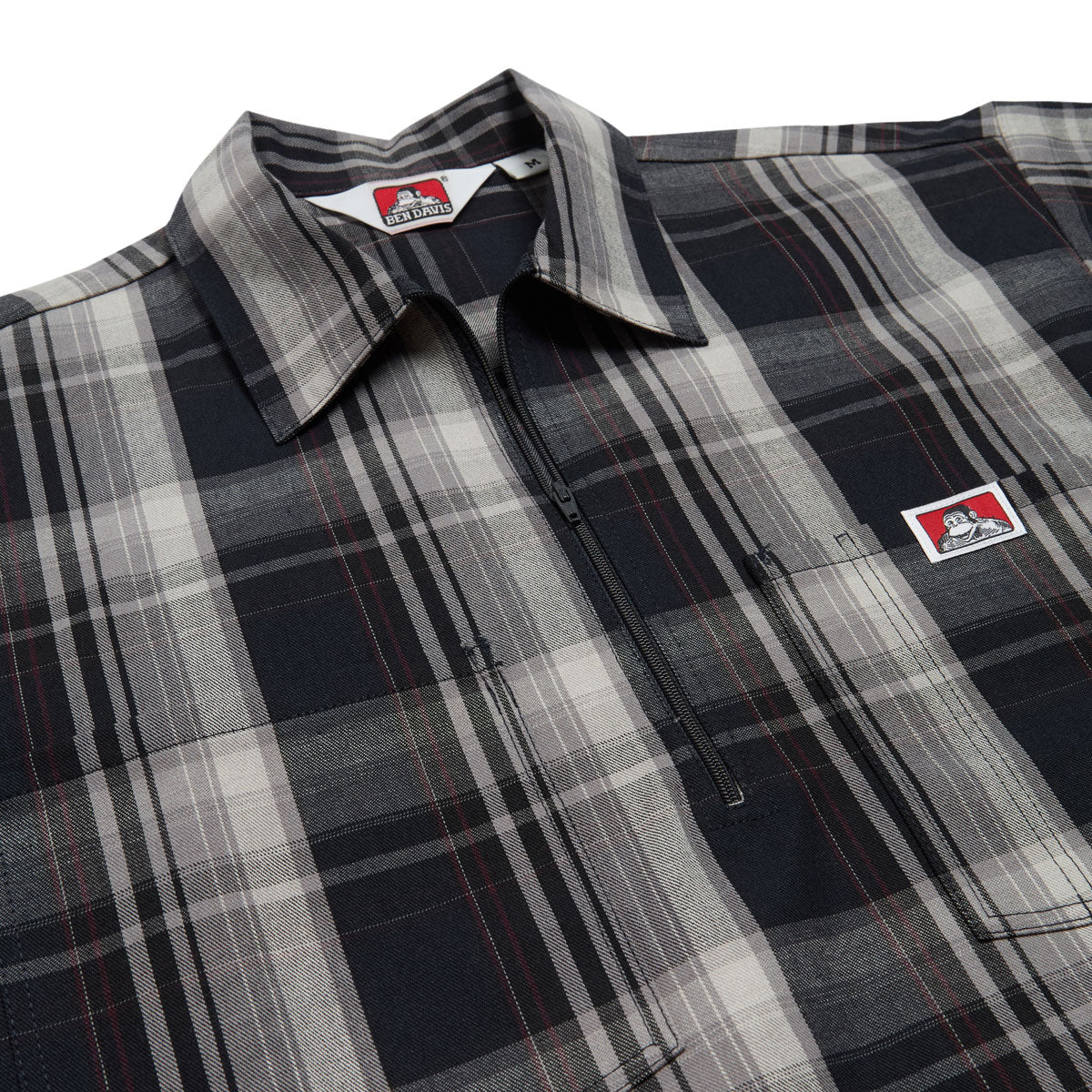 Ben Davis Short Sleeved Plaid 1/2 Zip Shirt - Navy/Grey image 4