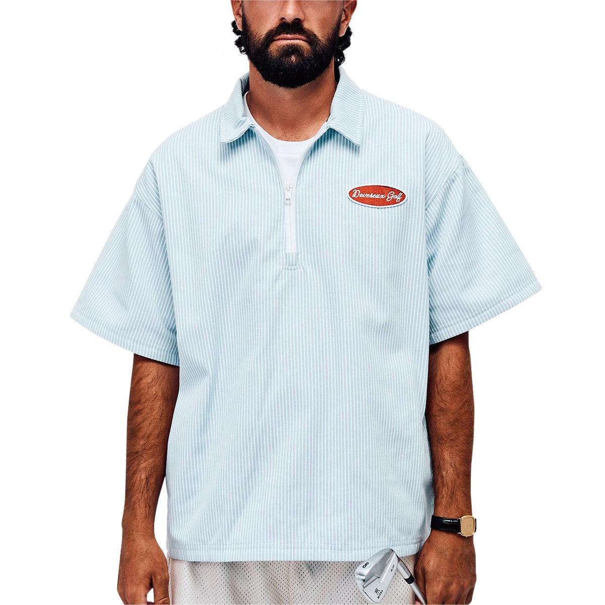 Devereux Mechanic 1/4 Zip Polo Shirt - Marine Layer Pinstripe image 4