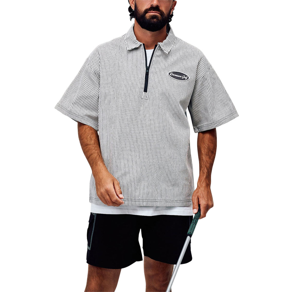 Devereux Mechanic 1/4 Zip Polo Shirt - Faded Black Pinstripe image 4