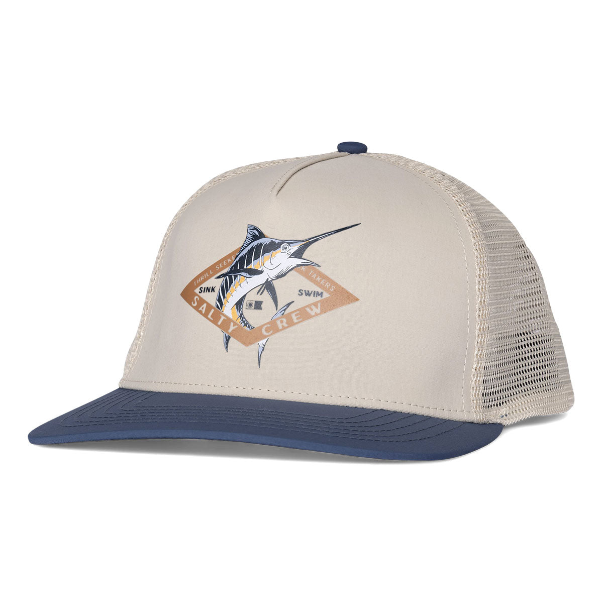 Salty Crew Diamond Marlin Trucker Hat - Oyster/Slate image 1