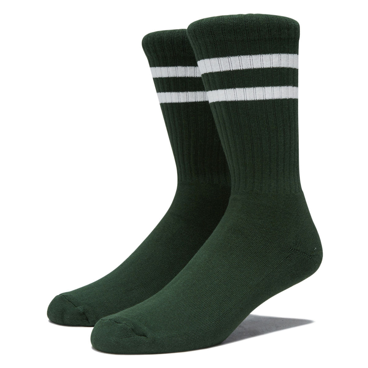 Bonfolk Retro Stripe Crew Socks - Hunter Green/Cloud White image 1