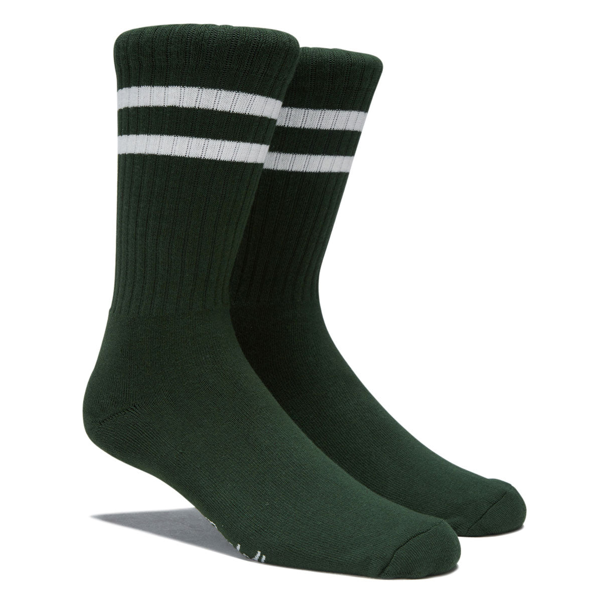 Bonfolk Retro Stripe Crew Socks - Hunter Green/Cloud White image 2
