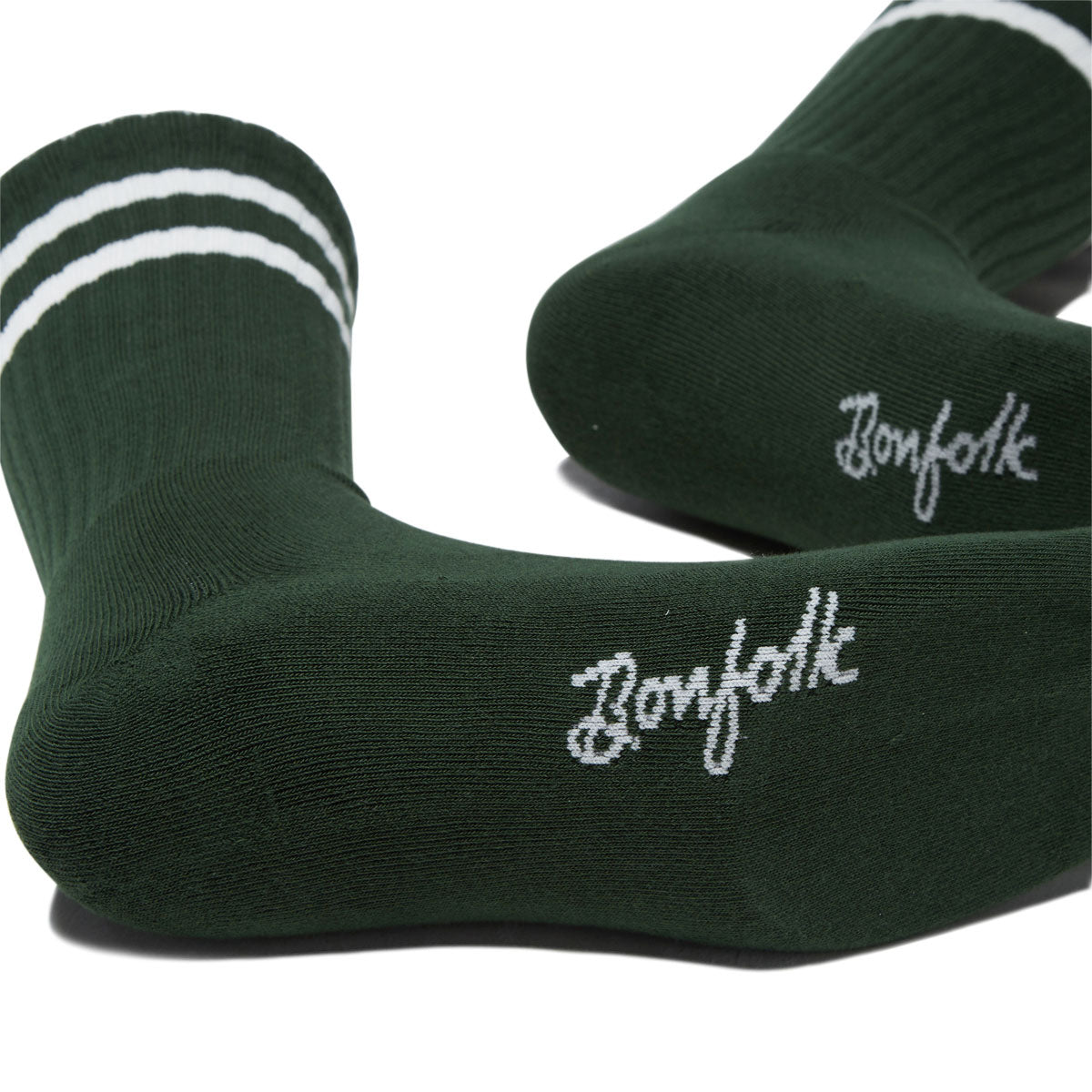 Bonfolk Retro Stripe Crew Socks - Hunter Green/Cloud White image 3