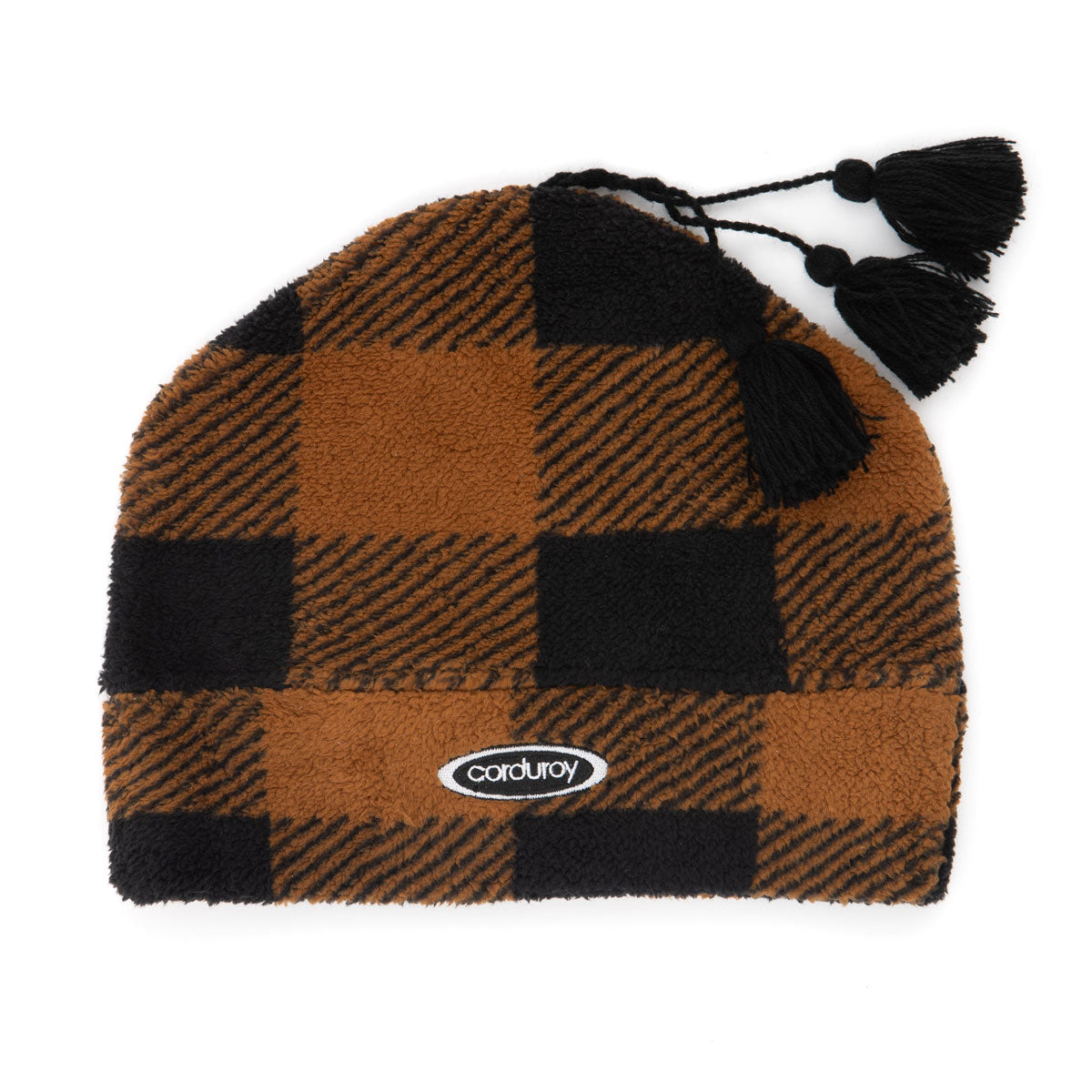 Corduroy Fleece Tassle Beanie - Plaid image 1