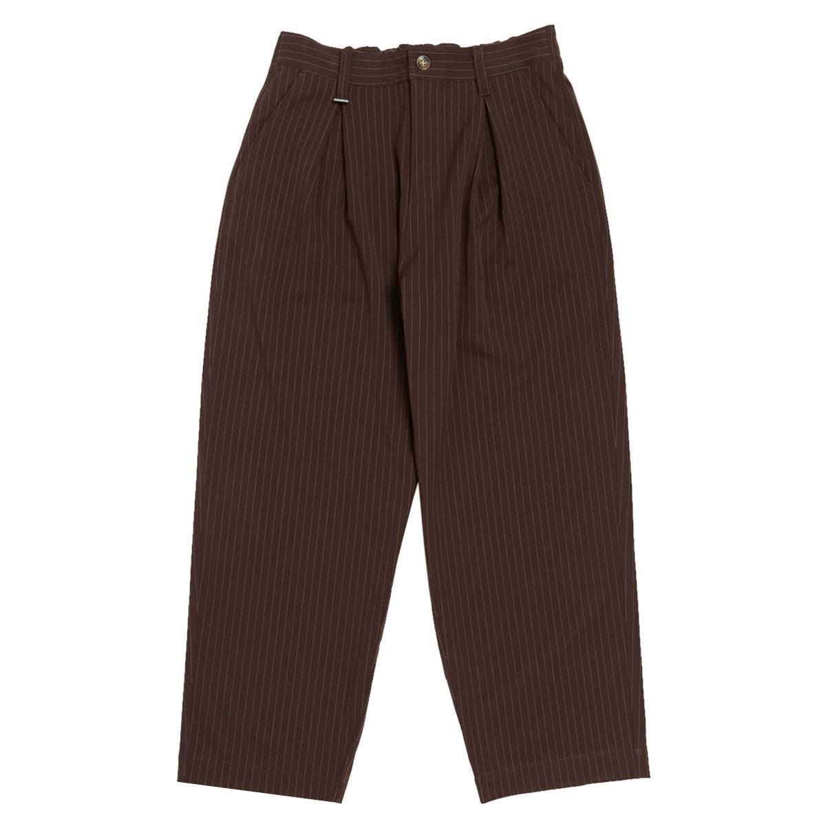 Metalwood Elastic Waist Baggy Pants - Brown Pinstripe image 1