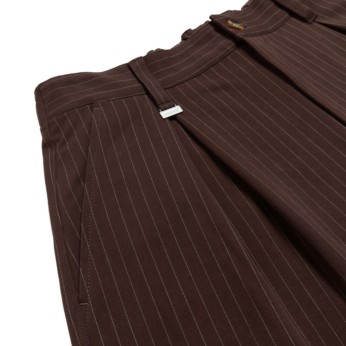Metalwood Elastic Waist Baggy Pants - Brown Pinstripe image 2