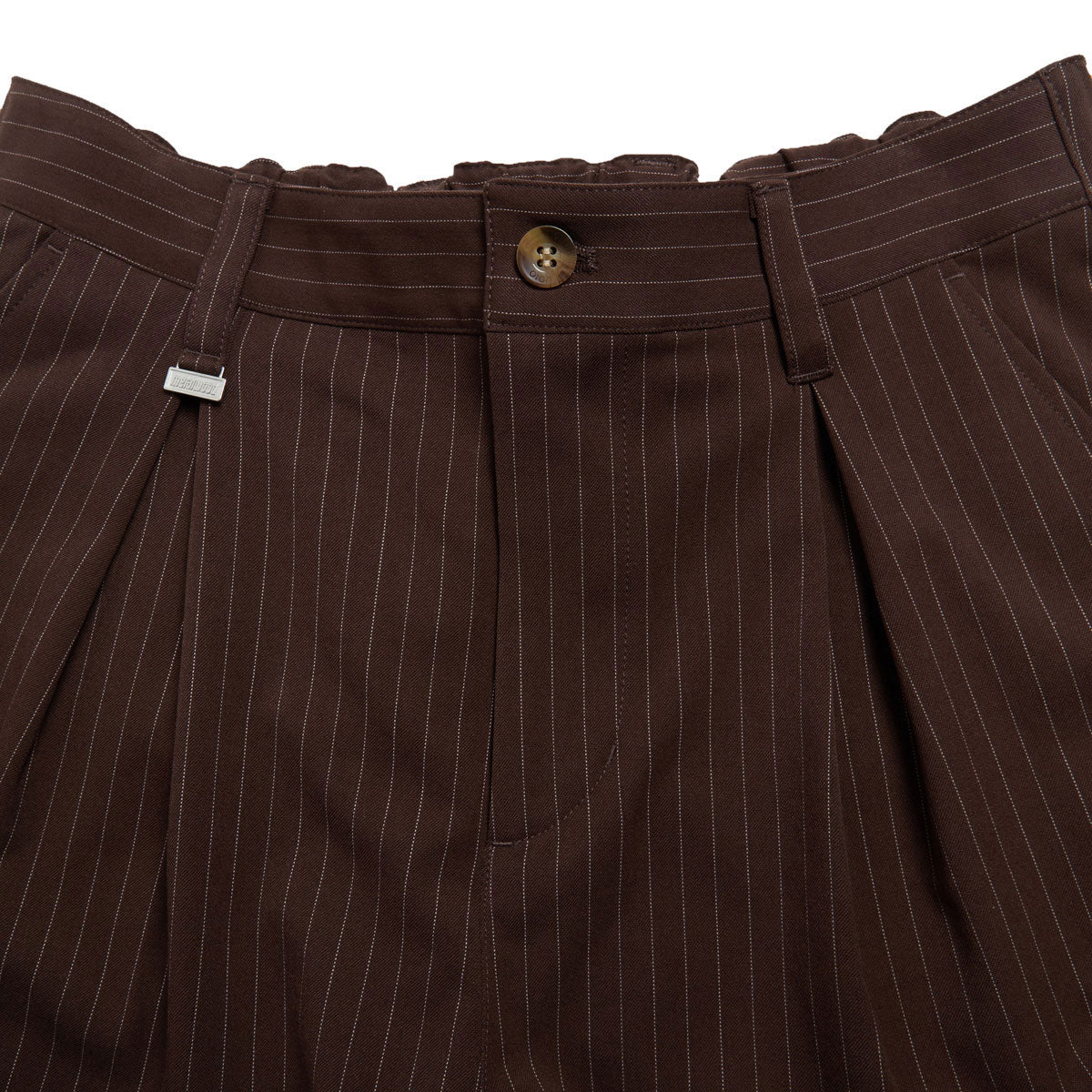 Metalwood Elastic Waist Baggy Pants - Brown Pinstripe image 5