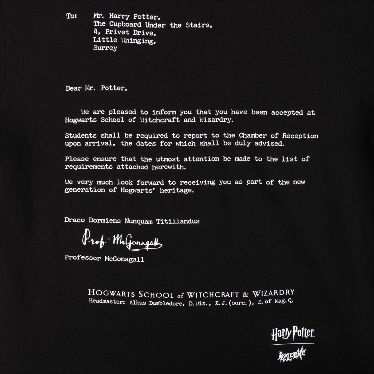 Welcome x Harry Potter Acceptance T-Shirt - Black image 4