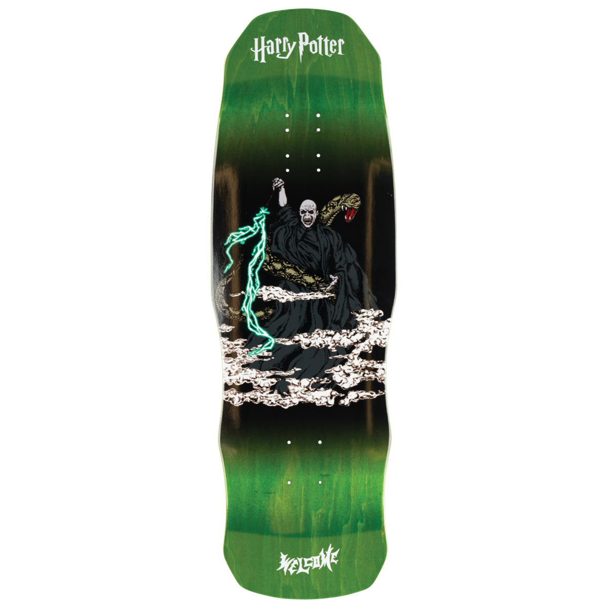 Welcome x Harry Potter Voldemort On A Dark Lord Skateboard Deck - Dark Green Stain - 9.75