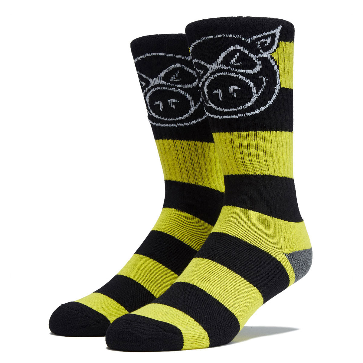 Pig Head Big Stripe Tall Socks - Yellow/Black image 1