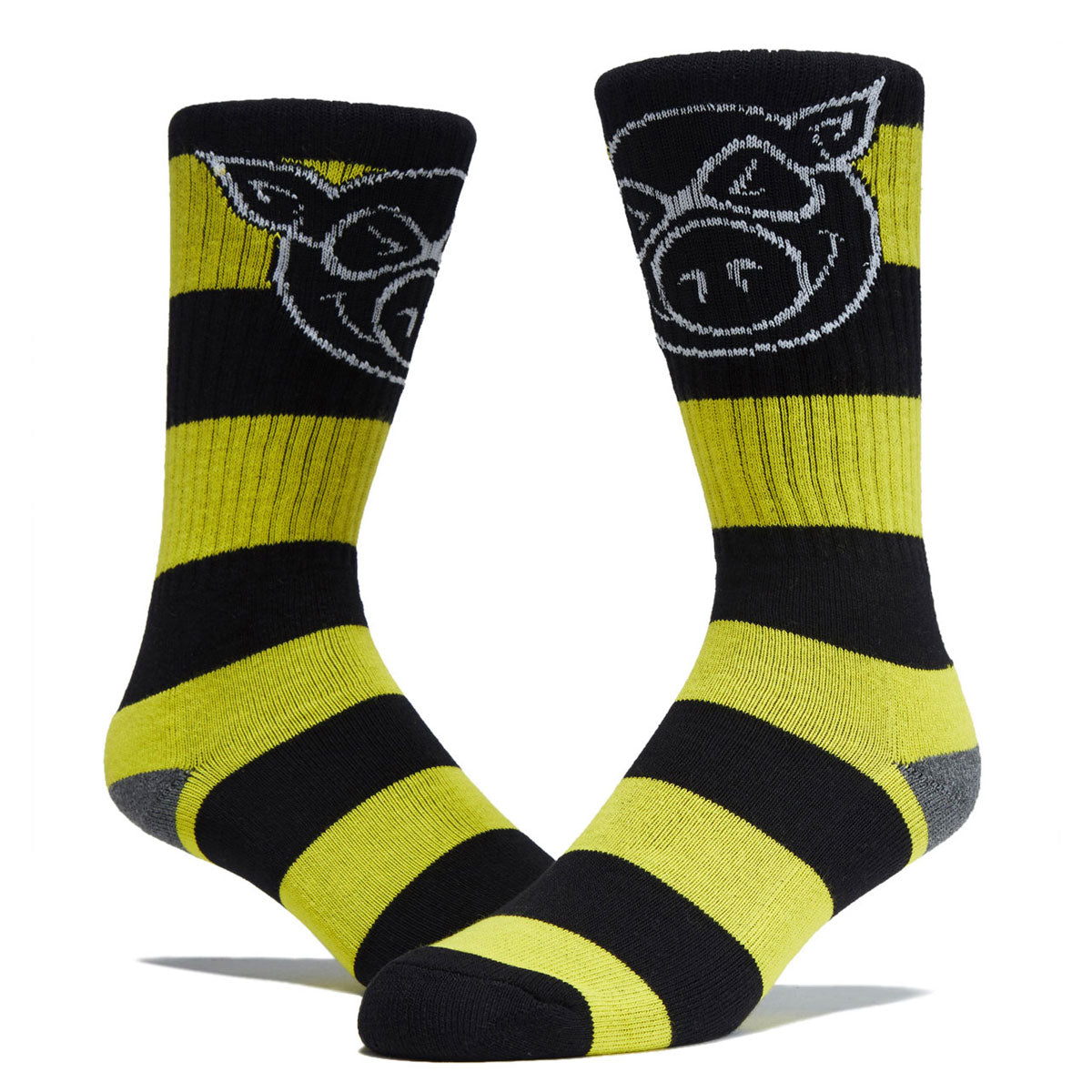 Pig Head Big Stripe Tall Socks - Yellow/Black image 2