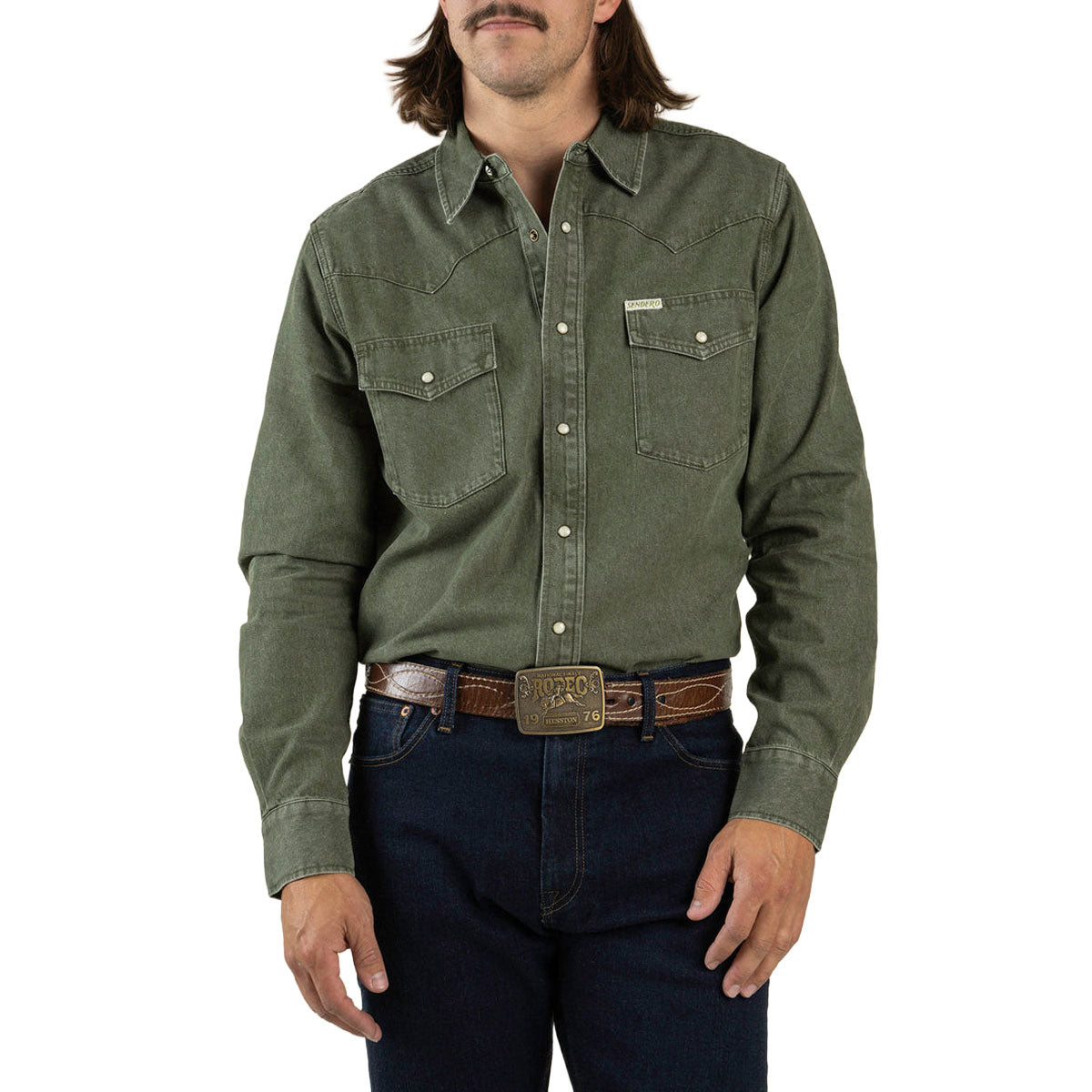 Sendero The Wyatt Pearl Snap Long Sleeve Shirt - Faded Olive image 5