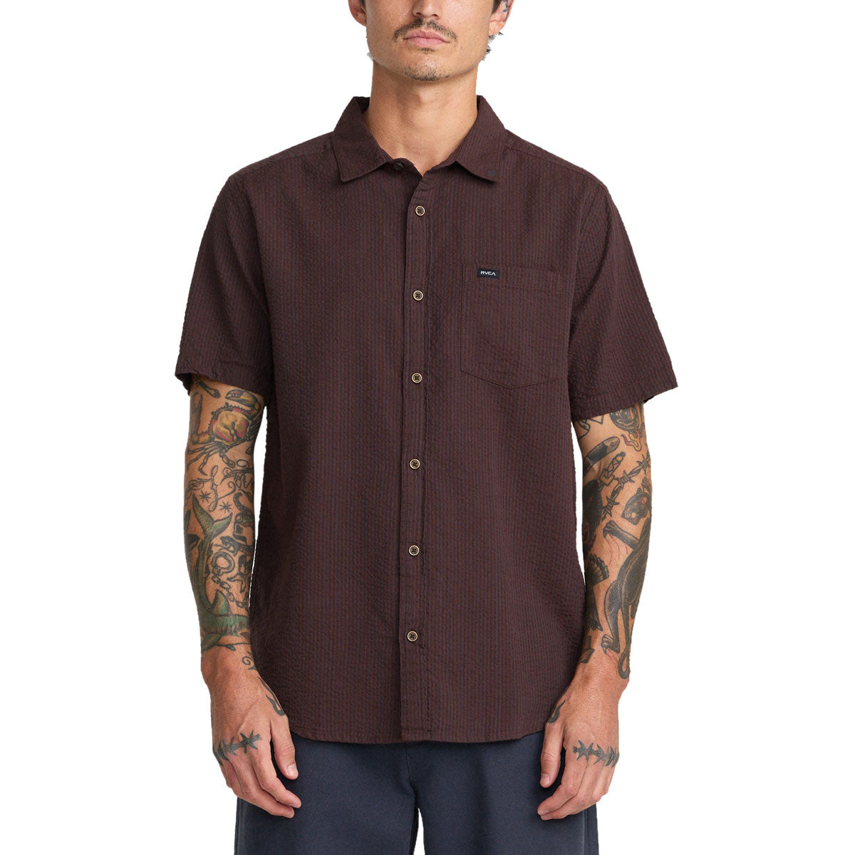 RVCA Thatll Do Seersucker Shirt - Mocha image 1