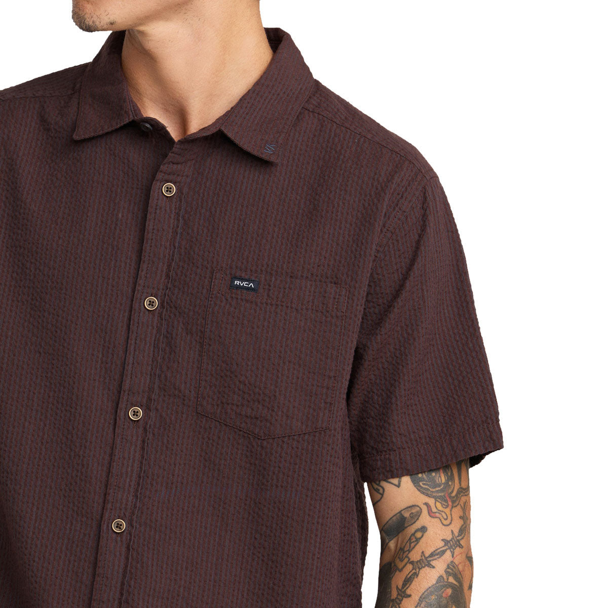 RVCA Thatll Do Seersucker Shirt - Mocha image 4