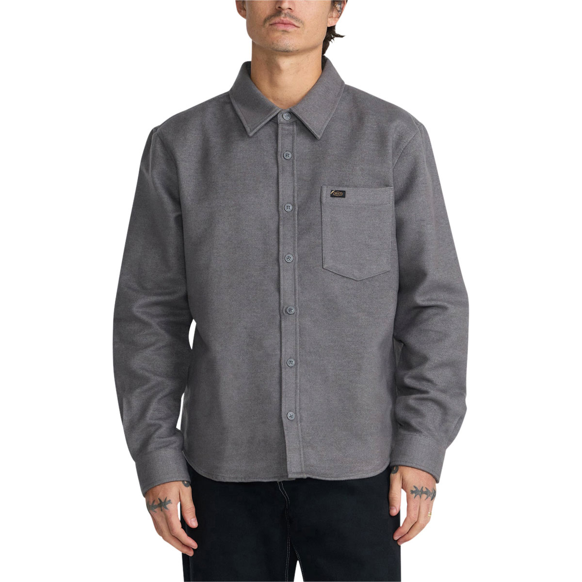 RVCA Dayshift Solid Flannel Shirt - Smoke image 1