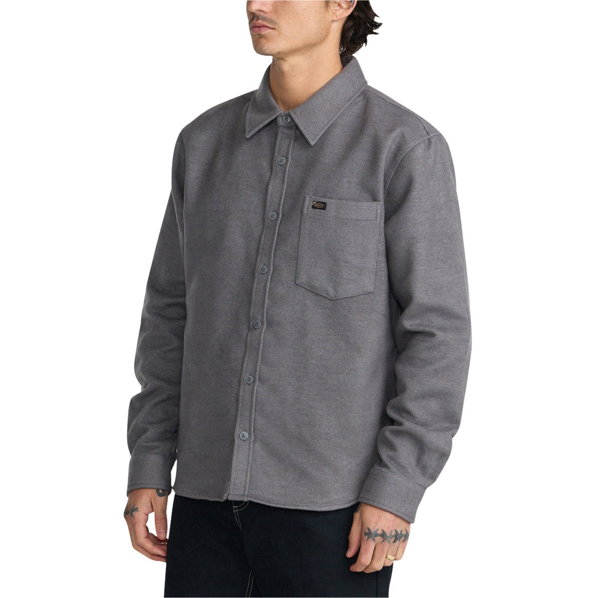 RVCA Dayshift Solid Flannel Shirt - Smoke image 3