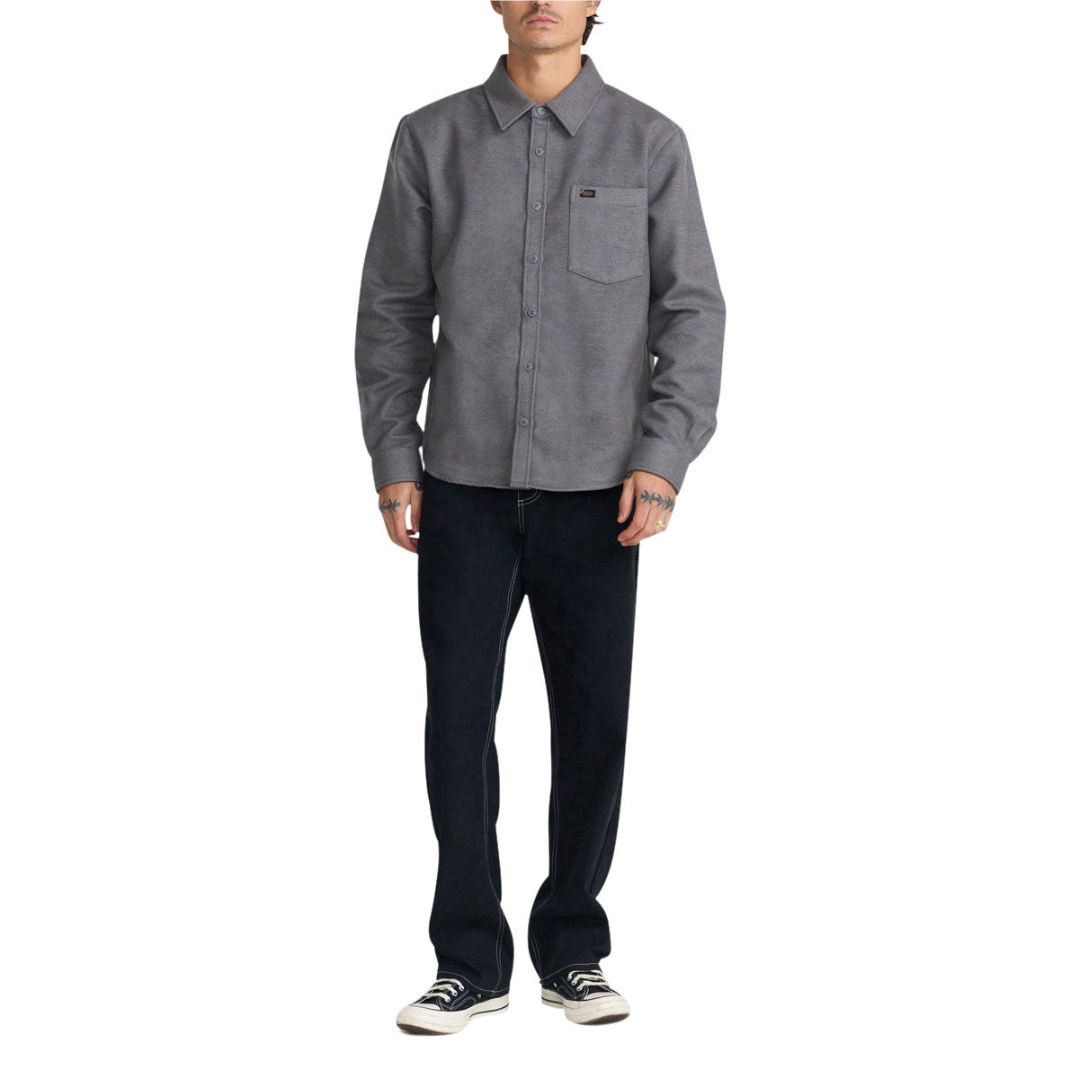 RVCA Dayshift Solid Flannel Shirt - Smoke image 5