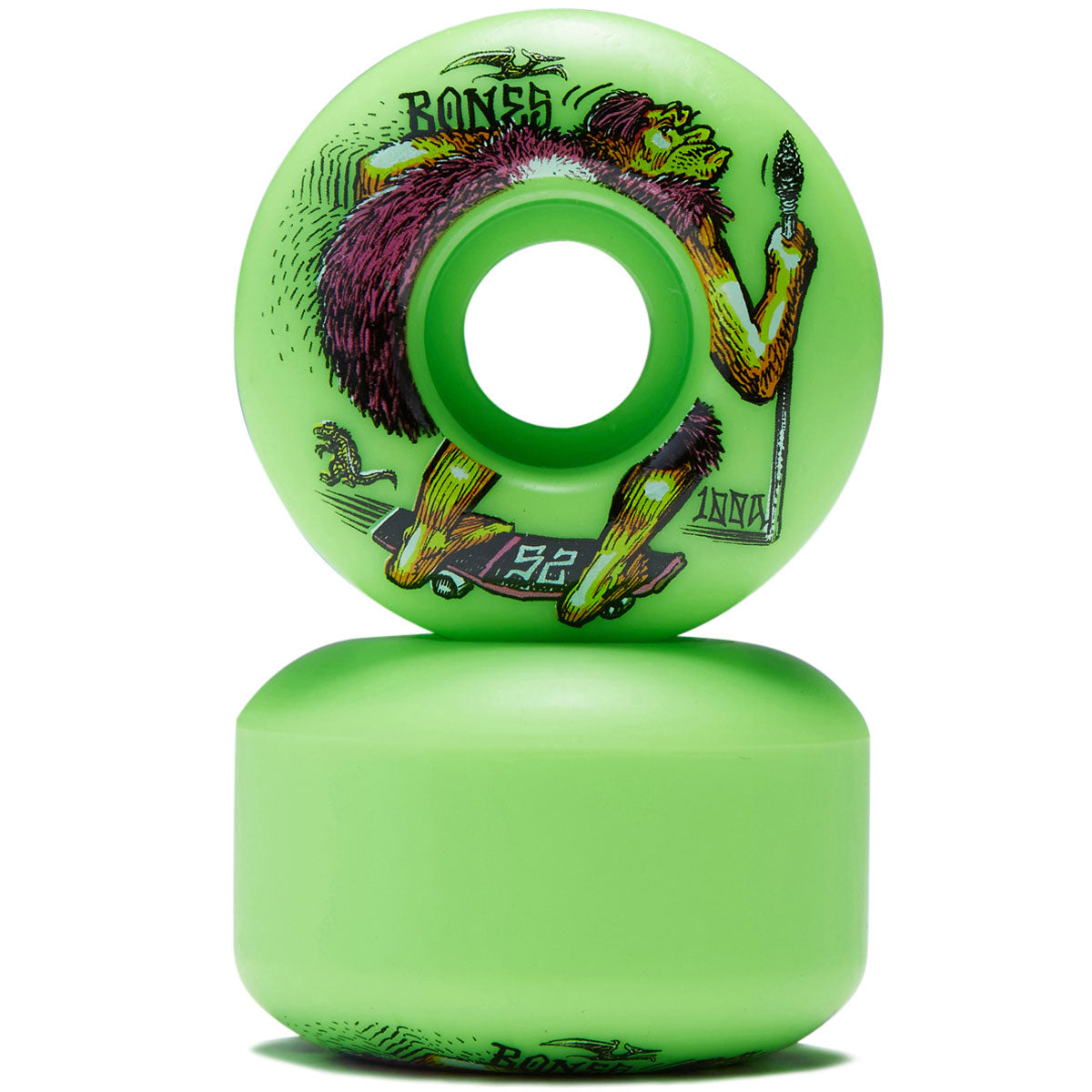 Bones NEONdrethal 100a V4 Wide Skateboard Wheels - Green - 52mm image 2