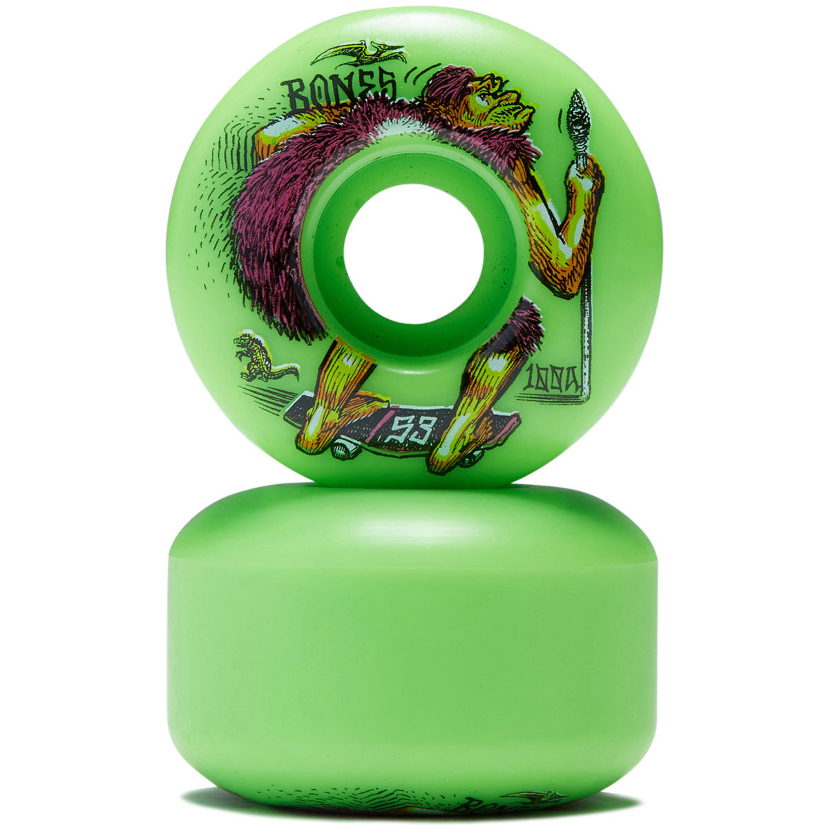 Bones NEONdrethal 100a V4 Wide Skateboard Wheels - Green - 53mm image 2