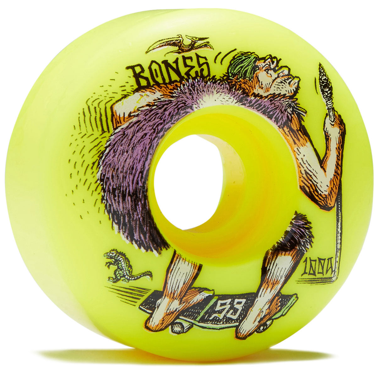 Bones NEONdrethal 100a V4 Wide Skateboard Wheels - Yellow - 53mm image 1