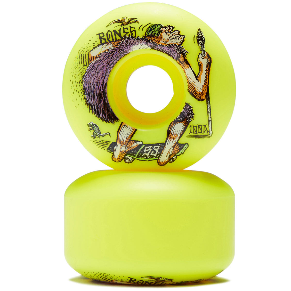 Bones NEONdrethal 100a V4 Wide Skateboard Wheels - Yellow - 53mm image 2