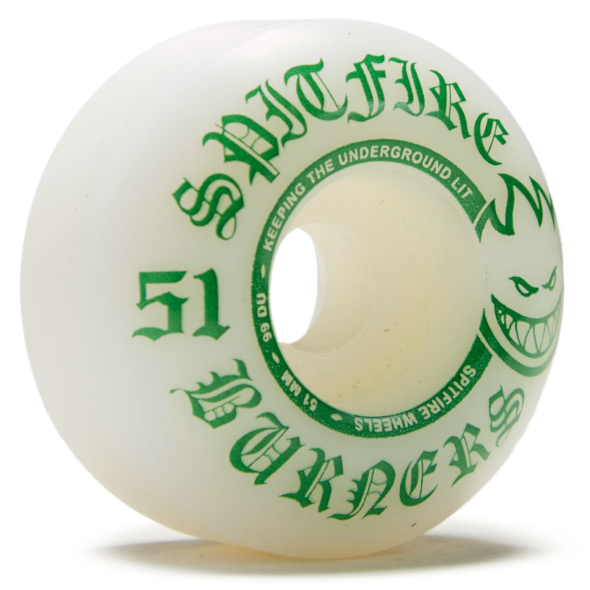 Spitfire 99du Burner Skateboard Wheels - White/Green - 51mm image 1