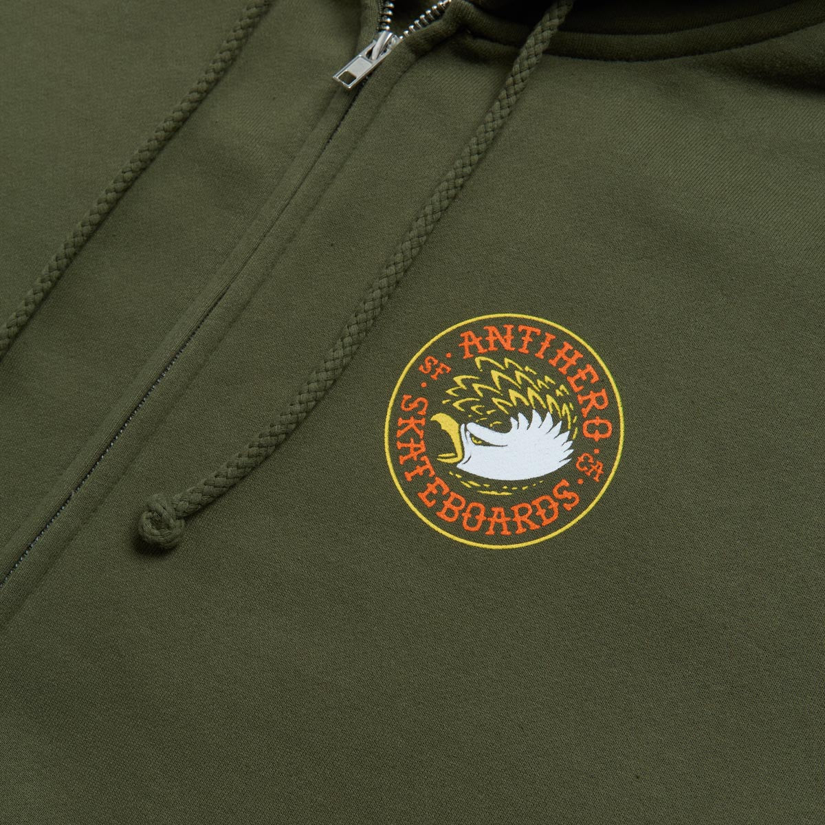 Anti-Hero Eagle Round Zip Up Hoodie - Army/Yellow/White image 2