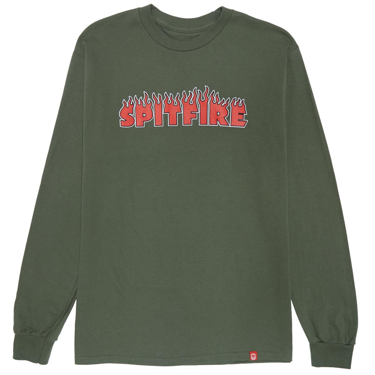 Spitfire Demonseed Script Long Sleeve T-Shirt - Military Green/Red/Black/White image 1