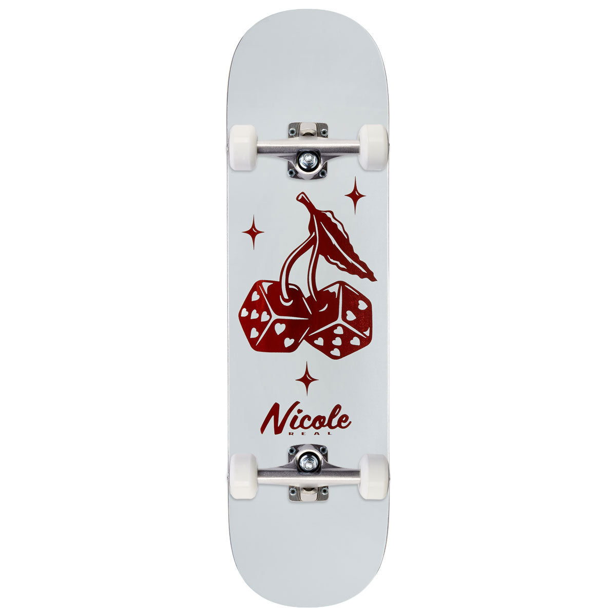 Real Nicole High Roller Twin Nose Skateboard Complete - White - 8.00