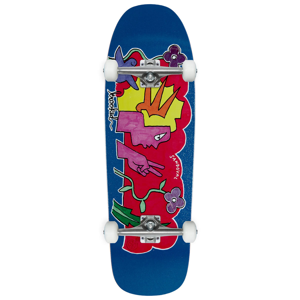 Krooked Sandoval Peace Sign Skateboard Complete - Blue - 9.81