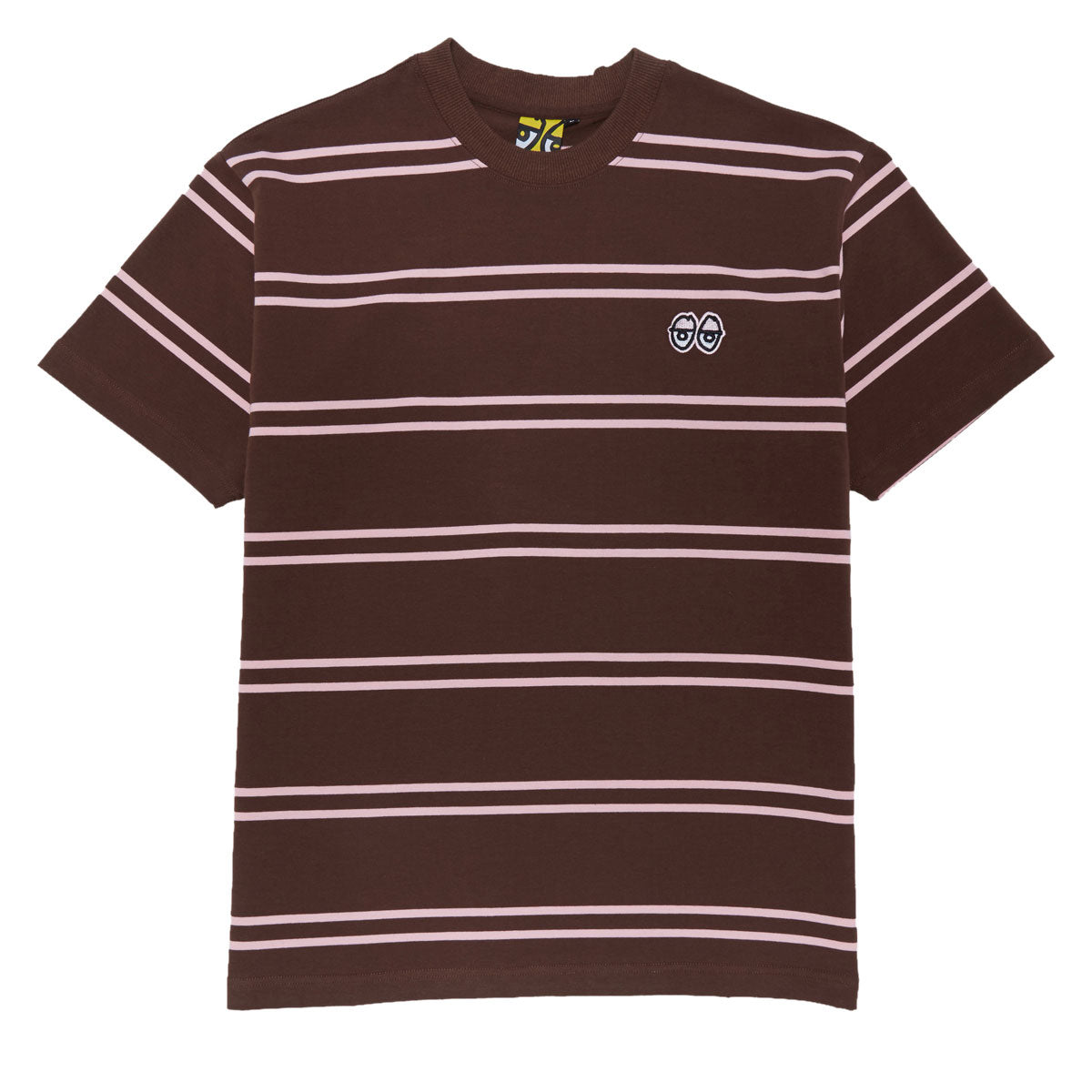 Krooked Eyes Emb Stripe T-Shirt - Brown/Pink/Black/White image 1