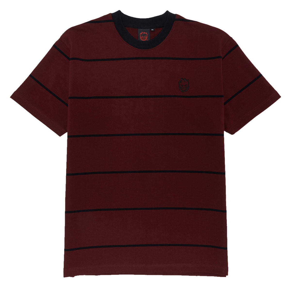 Spitfire Bighead Emb Stripe T-Shirt - Burgundy/Black/Black image 1