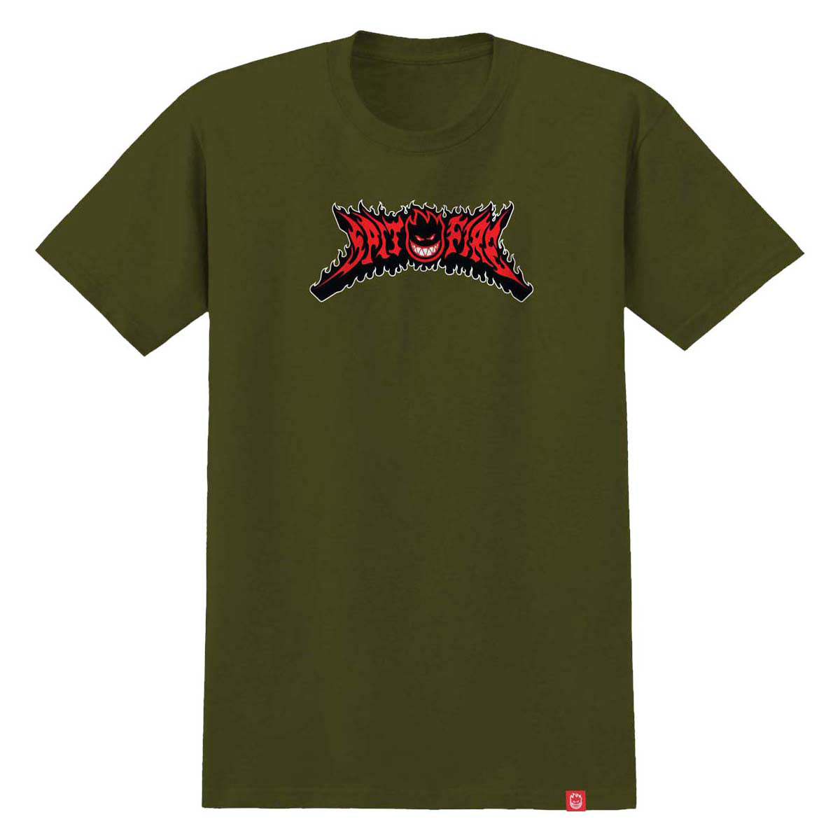 Spitfire Flame Out Bighead Fill T-Shirt - Military Green/Red/Black/White Print image 1