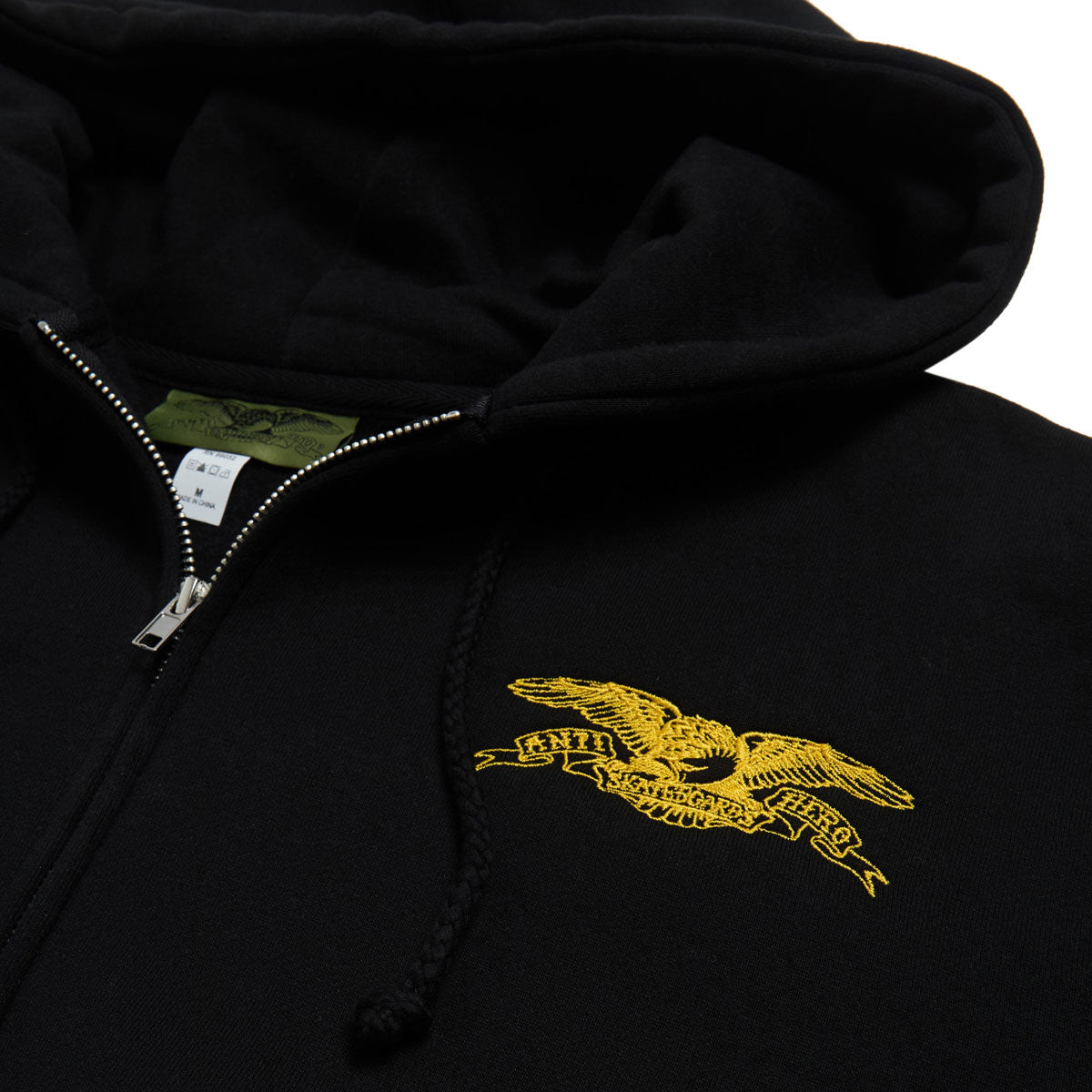 Anti-Hero Basic Eagle Emb Zip Hoodie - Black/Yellow Embroidery image 2