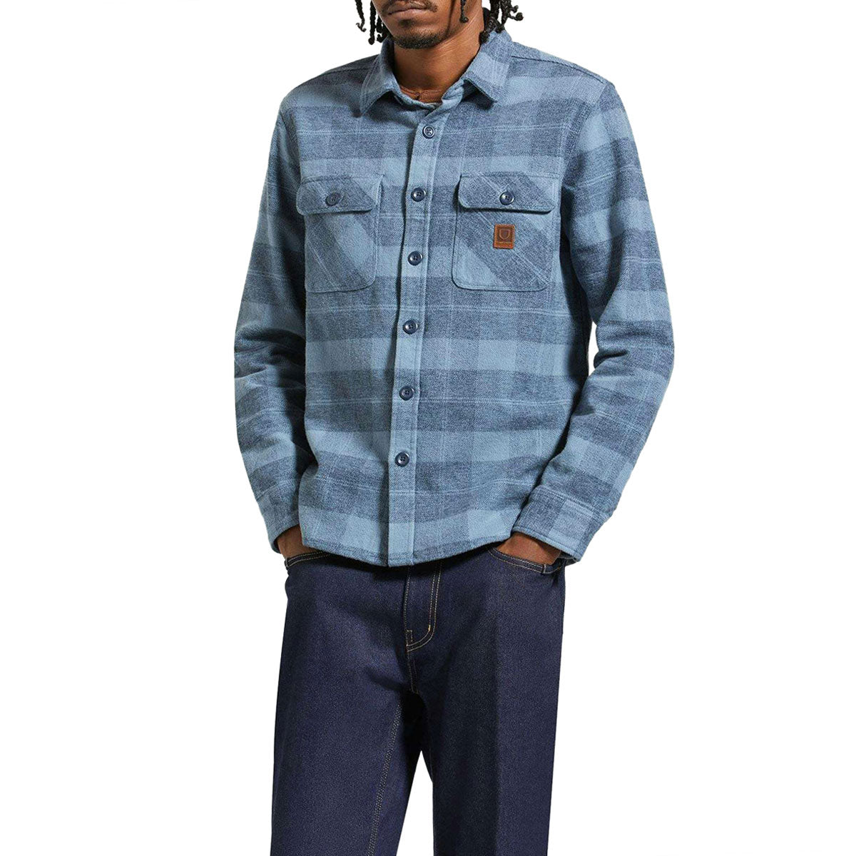 Brixton Bowery Heavyweight Long Sleeve Flannel Shirt - Mirage Blue/Washed Navy image 1