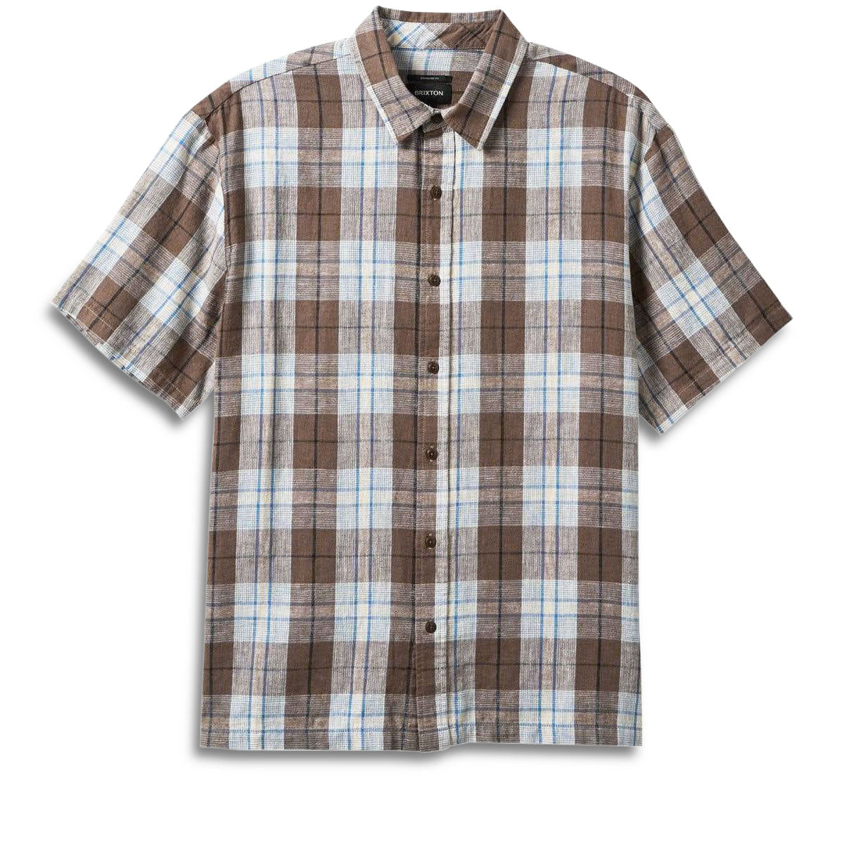 Brixton Cru Linen Blend Woven Shirt - Pinecone Brown/Coronet Blue image 3