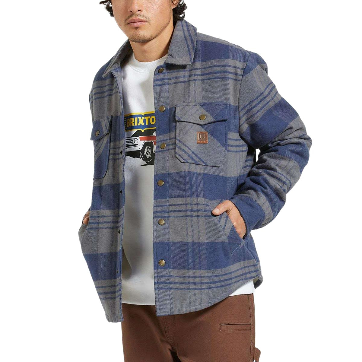 Brixton Durham Lined Jacket - Washed Navy/Beige Plaid image 1