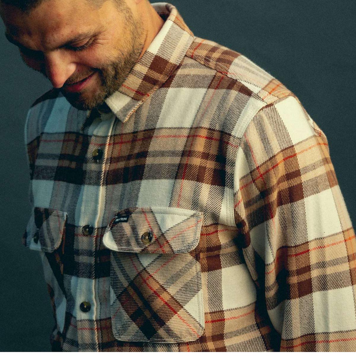 Brixton Bowery Flannel Long Sleeve Shirt - Whitecap/Pinecone Brown image 3