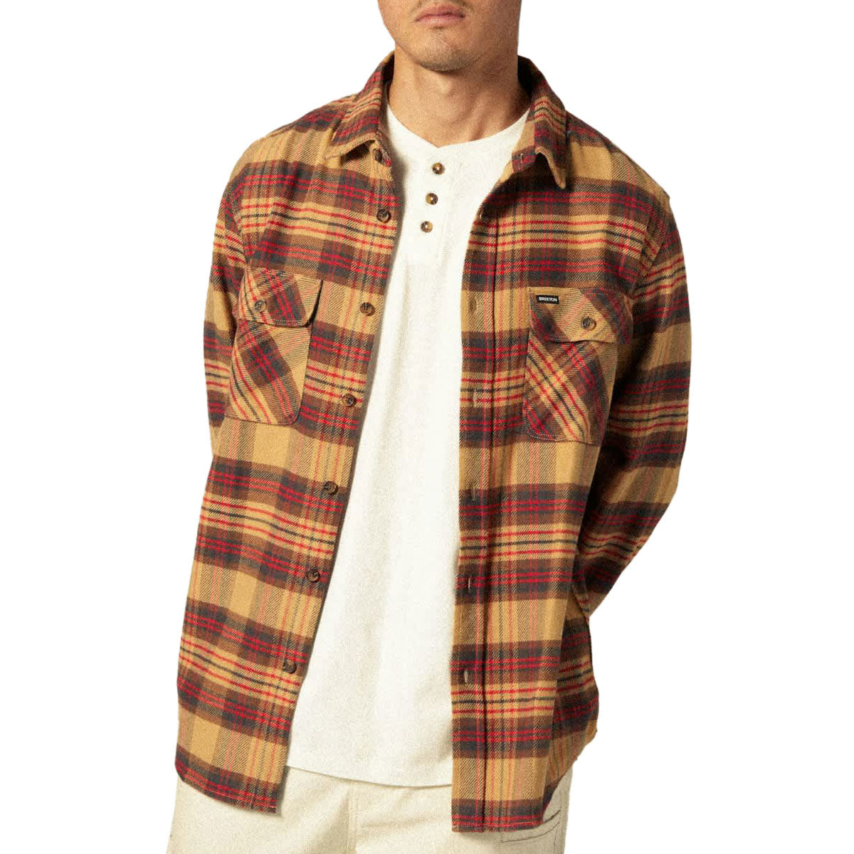 Brixton Bowery Long Sleeve Flannel Shirt - Curry/Washed Black/Crimson image 2