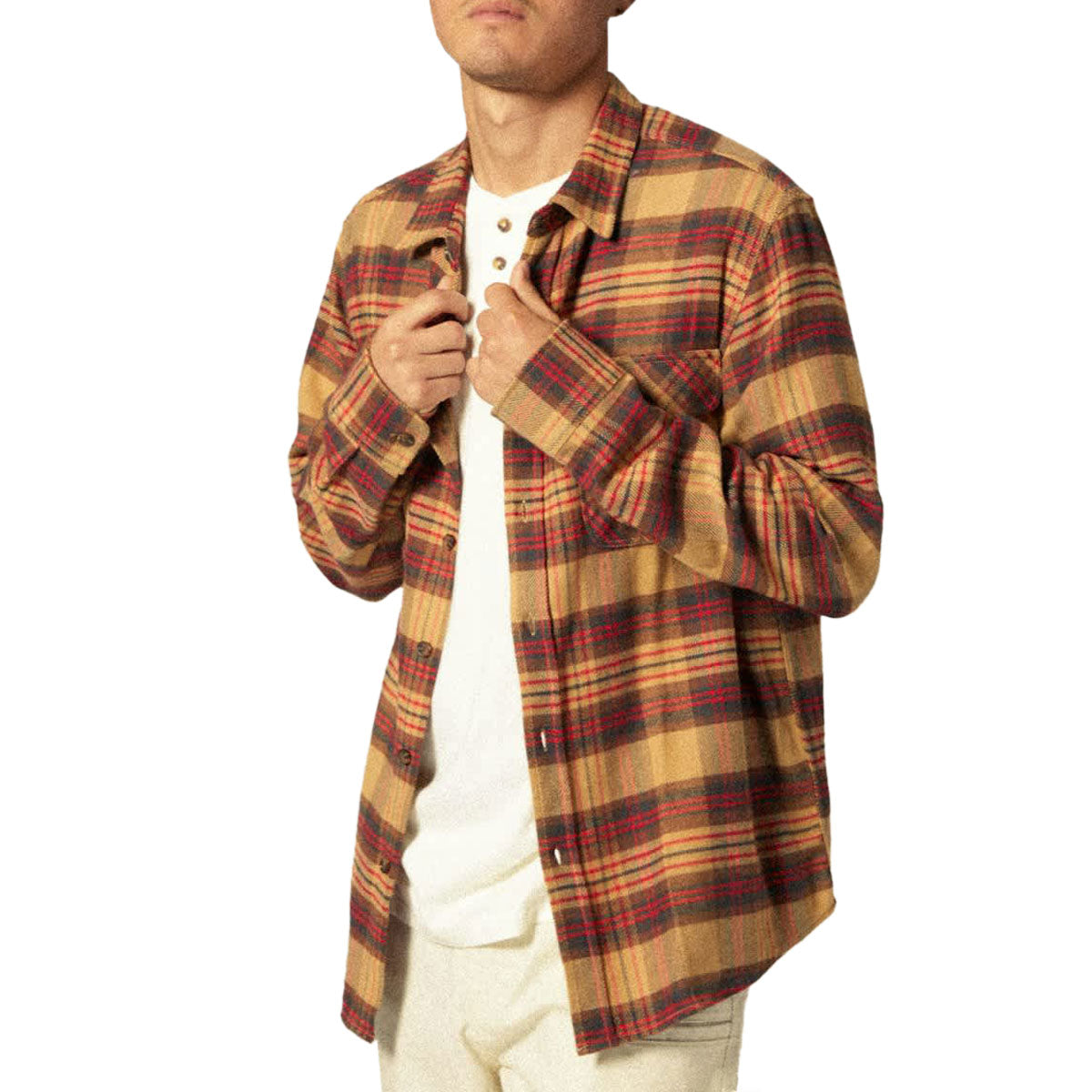 Brixton Bowery Long Sleeve Flannel Shirt - Curry/Washed Black/Crimson image 4