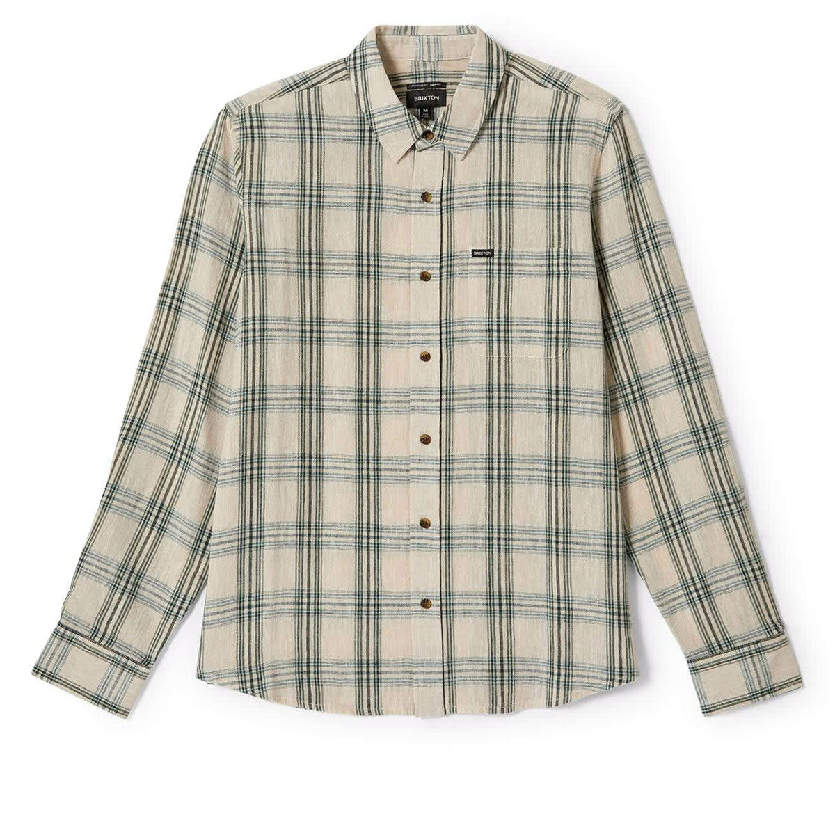 Brixton Charter Linen Blend Long Sleeve Shirt - Off White/Ivy Green Plaid image 2