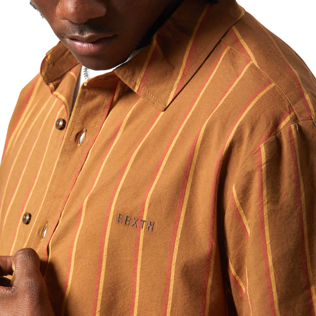 Brixton Cru Stripe Shirt - Washed Copper/Burnt Red/Sunset image 3