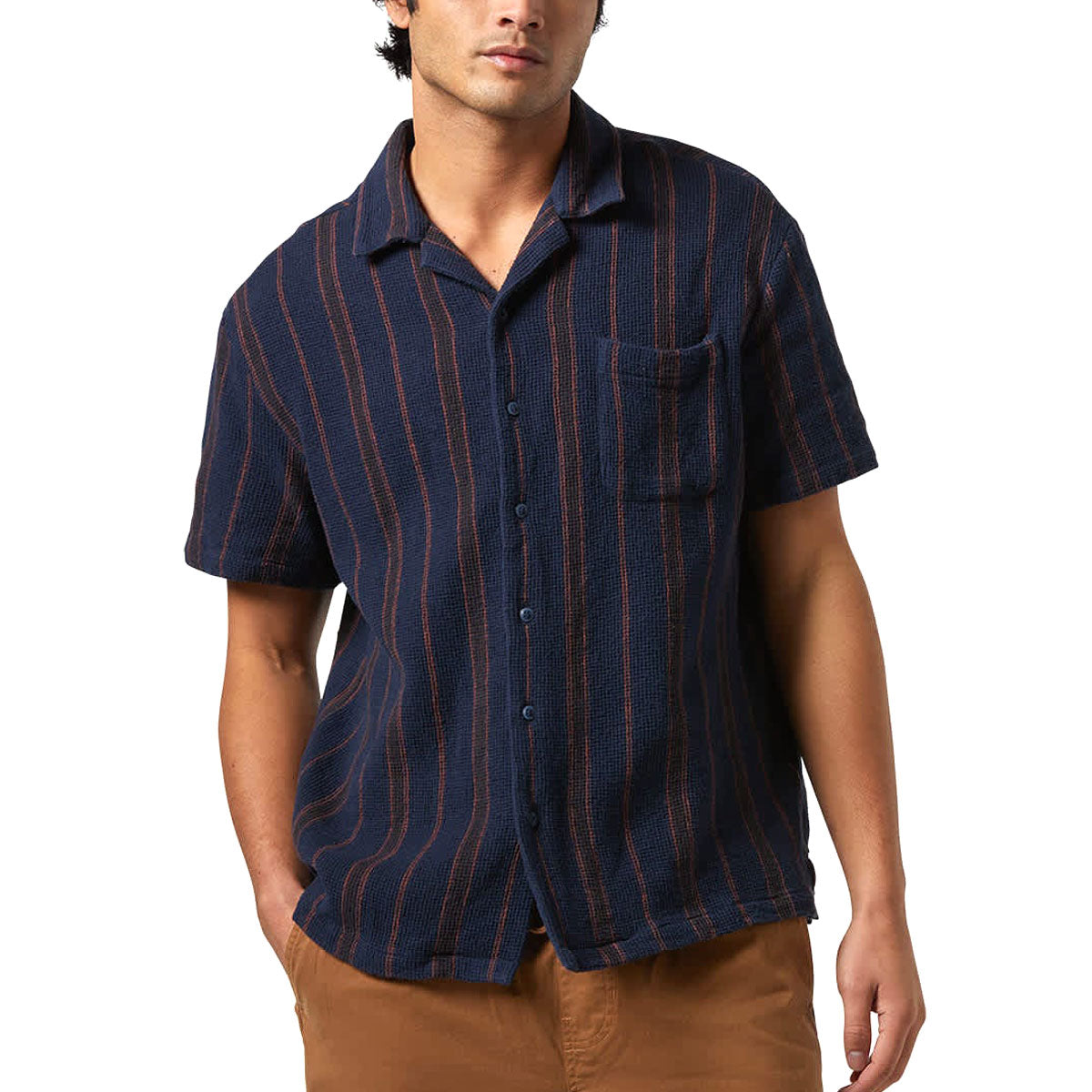 Brixton Bunker Waffle Stripe Shirt - Washed Navy Stripe image 1