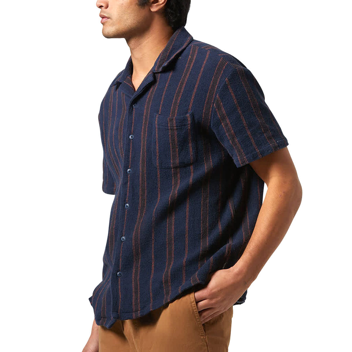 Brixton Bunker Waffle Stripe Shirt - Washed Navy Stripe image 4