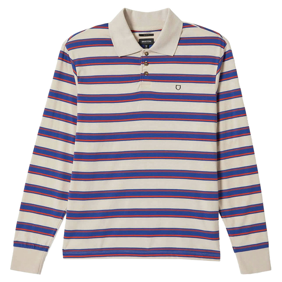 Brixton Vintage Stripe Long Sleeve Polo Shirt - Electric Blue/Flame/Whitecap image 3