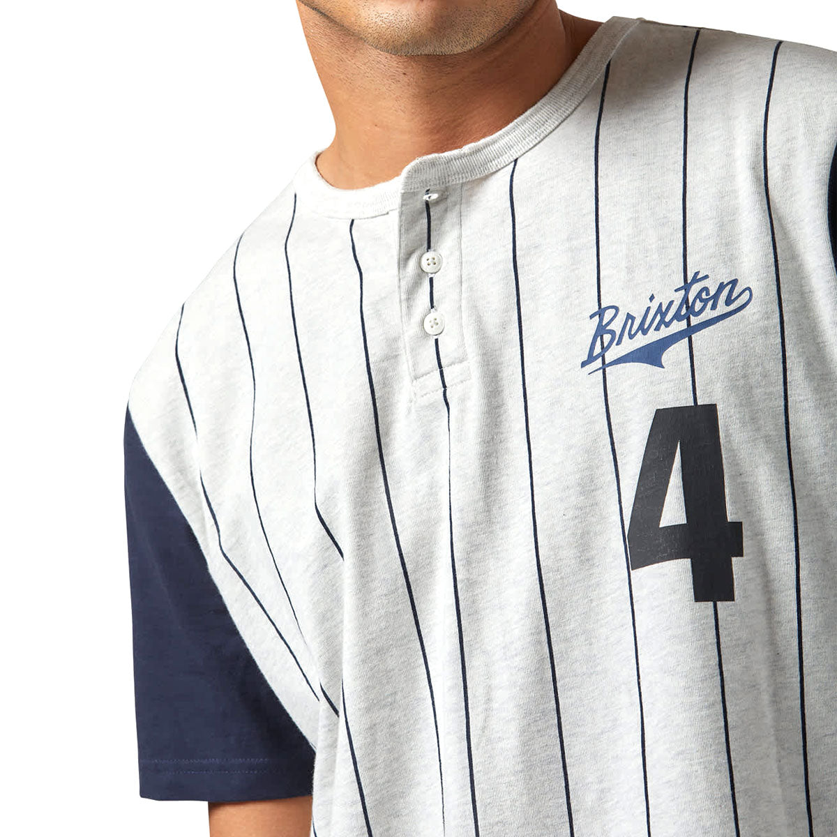 Brixton The League Baseball T-Shirt - Heather Grey Ash/Washed Navy image 2